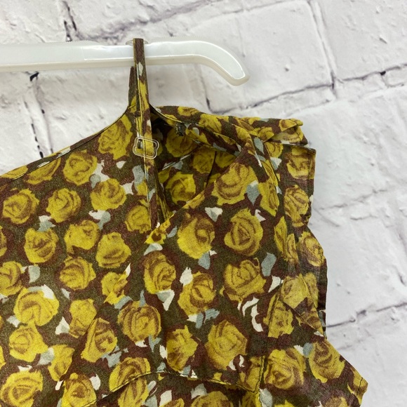 LILITH Quirky mustard & brown floral side button midi dress size S - Picture 2 of 7